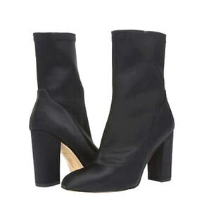 Sam Edelman Calexa Black Satin Sock Boots Side Zip Size 9.5